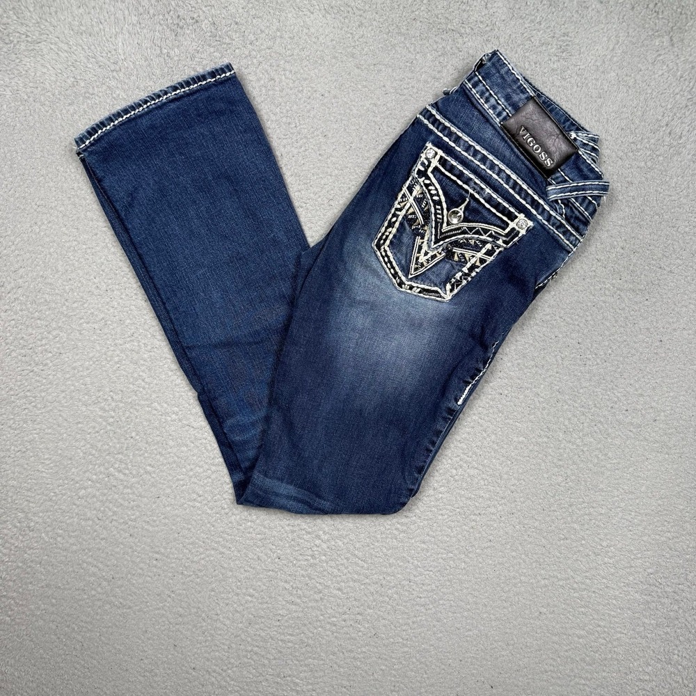 Vintage Y2K Vigoss Embroidered Rhinestone Slim Bootcut Jeans